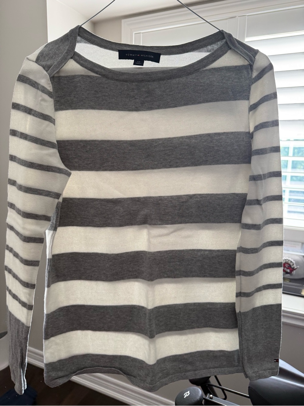 Tommy Hilfiger Gray & White Striped Crewneck Sweater